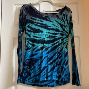 Long sleeved custom tie dye shirt with hood.  Size M